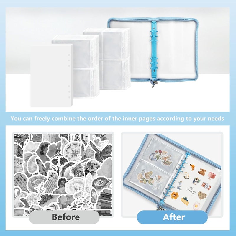 NOCAFI Sticker Storage Organizer Binder A5 Sticker Collecting Book Zipper Album for Adult with Blank Reusable Release Paper and Pocket Pages (Blue) - Image 5
